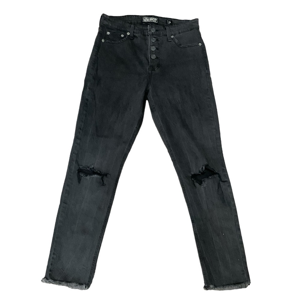 LUCKY BRAND Bridgette Skinny Distressed Button Fly Black Jeans Size 6 28